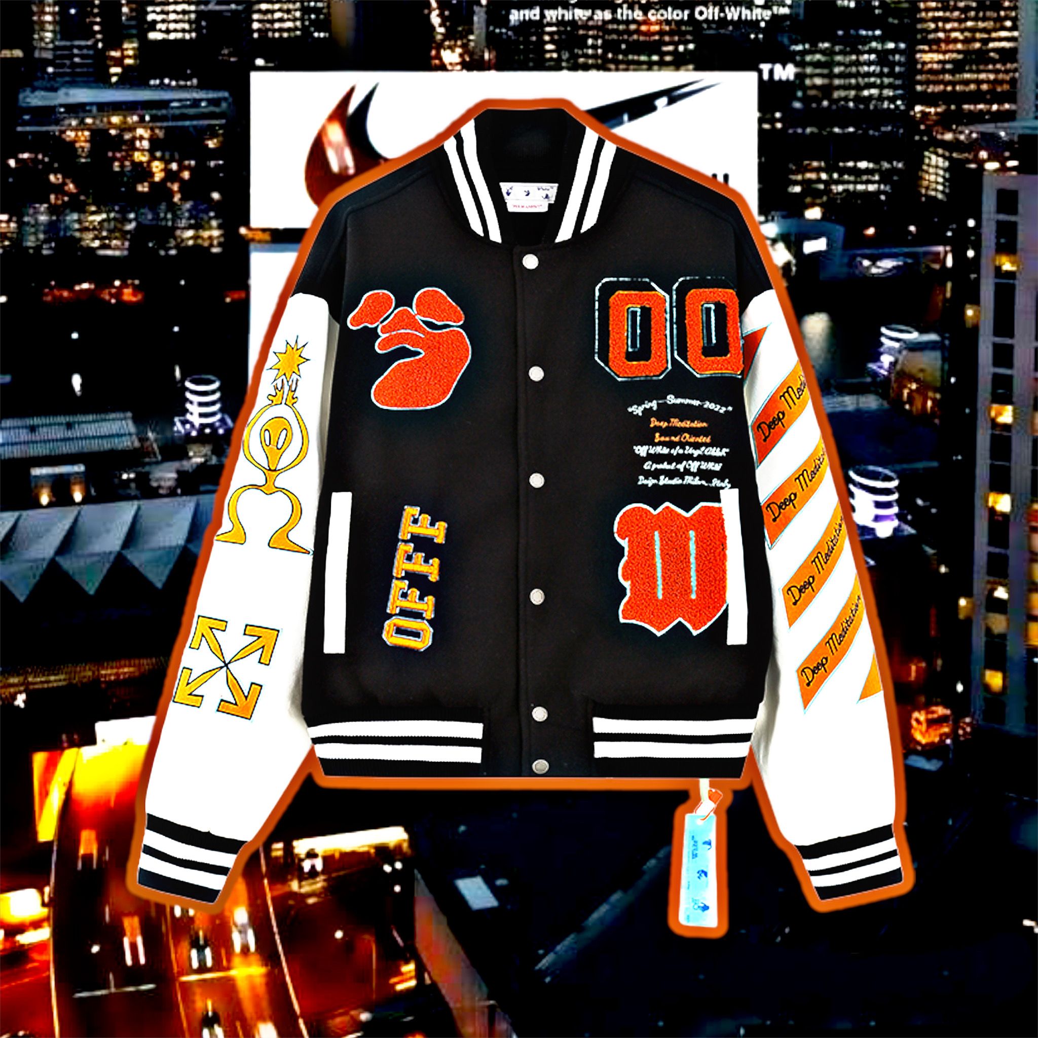 Off - White™ Graphics Leather Varsity (BEST VERSION)  (HẾT HÀNG)