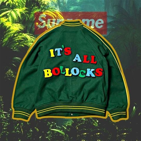  Supreme Jamie Reid It's All Bollocks Varsity Jacket Dark Green (BEST VERSION) (HẾT HÀNG) 