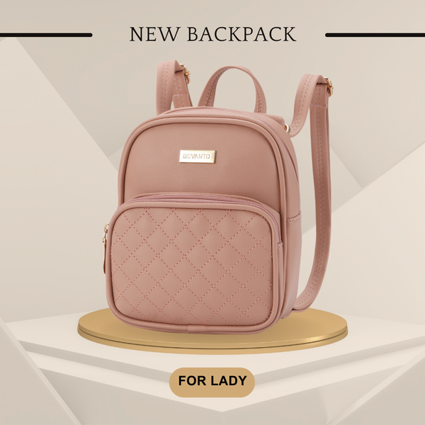 Balo nữ đi chơi, ba lô da công sở họa tiết chần trám DEVANTO FB2 - 2513D