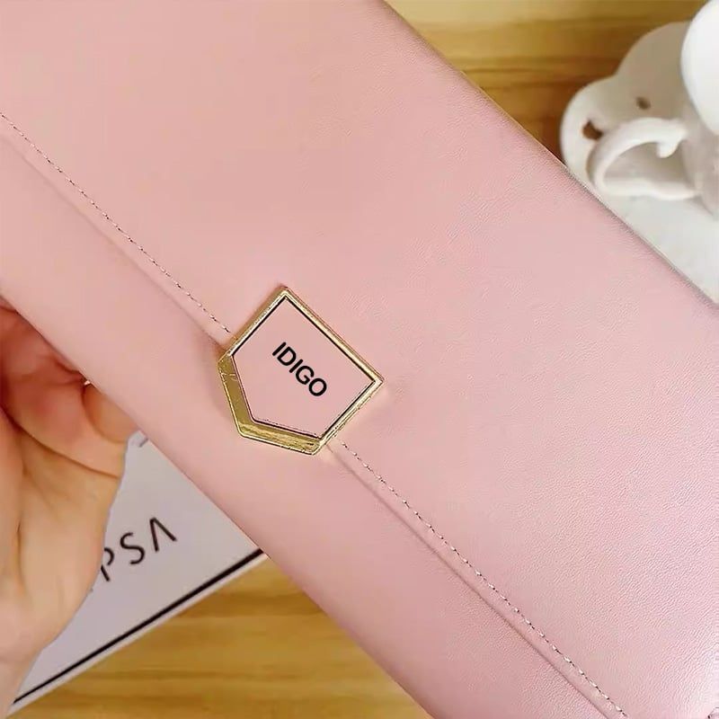 Ví nữ dài gập ba công sở, ví da cầm tay khóa ngũ giác IDIGO FW2 – 2018