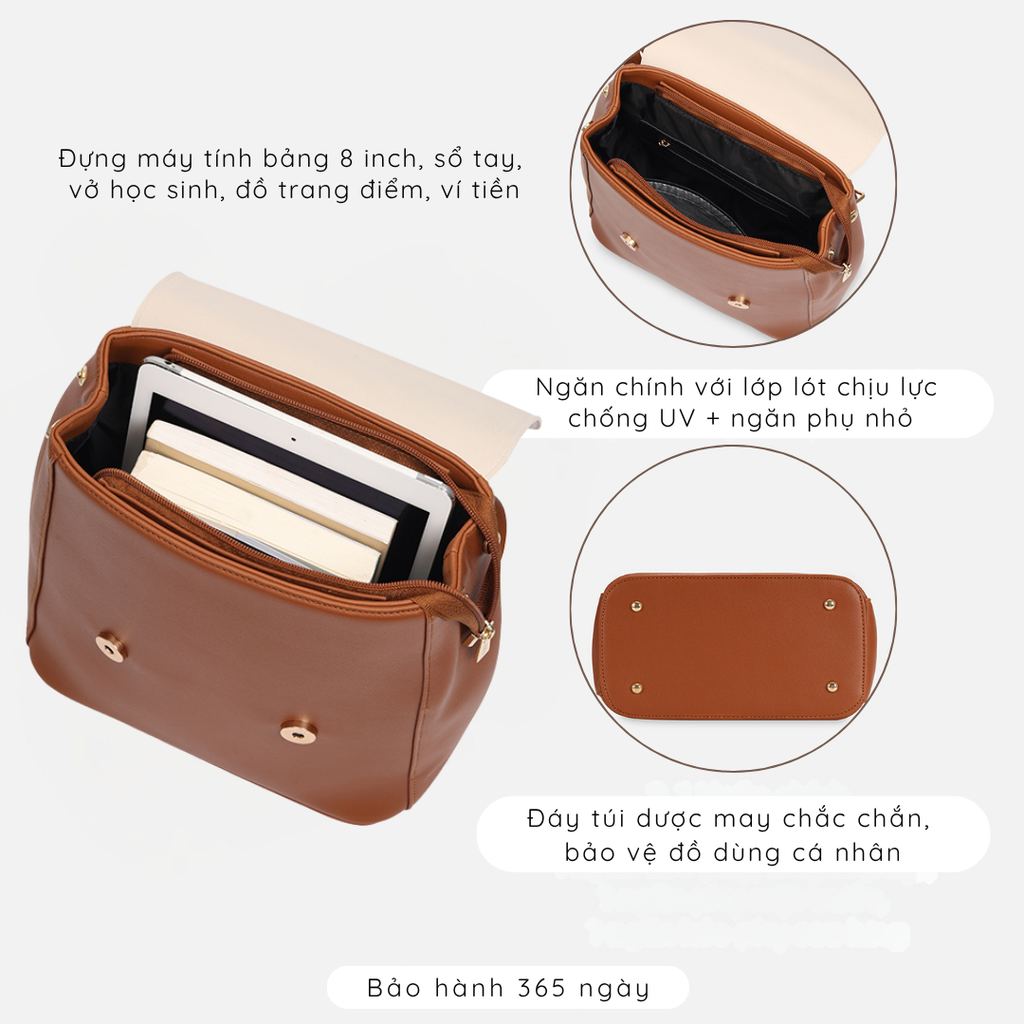 Balo nữ công sở nắp gập nhỏ gọn, balo da nữ thời trang phối màu thanh lịch FBP2 - 4327