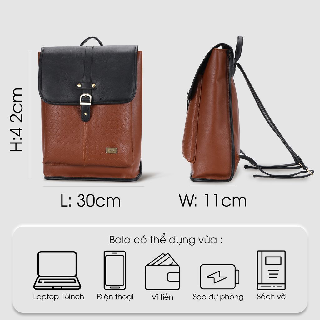 Balo laptop nam nữ 15 inch, ba lô đựng máy tính đi làm 15 inch, họa tiết dập nổi IDIGO UBP2 - 6029