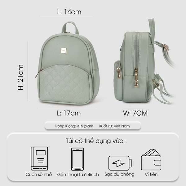 Balo nữ đi chơi, ba lô da công sở họa tiết chần trám IDIGO FBP2 - 2021