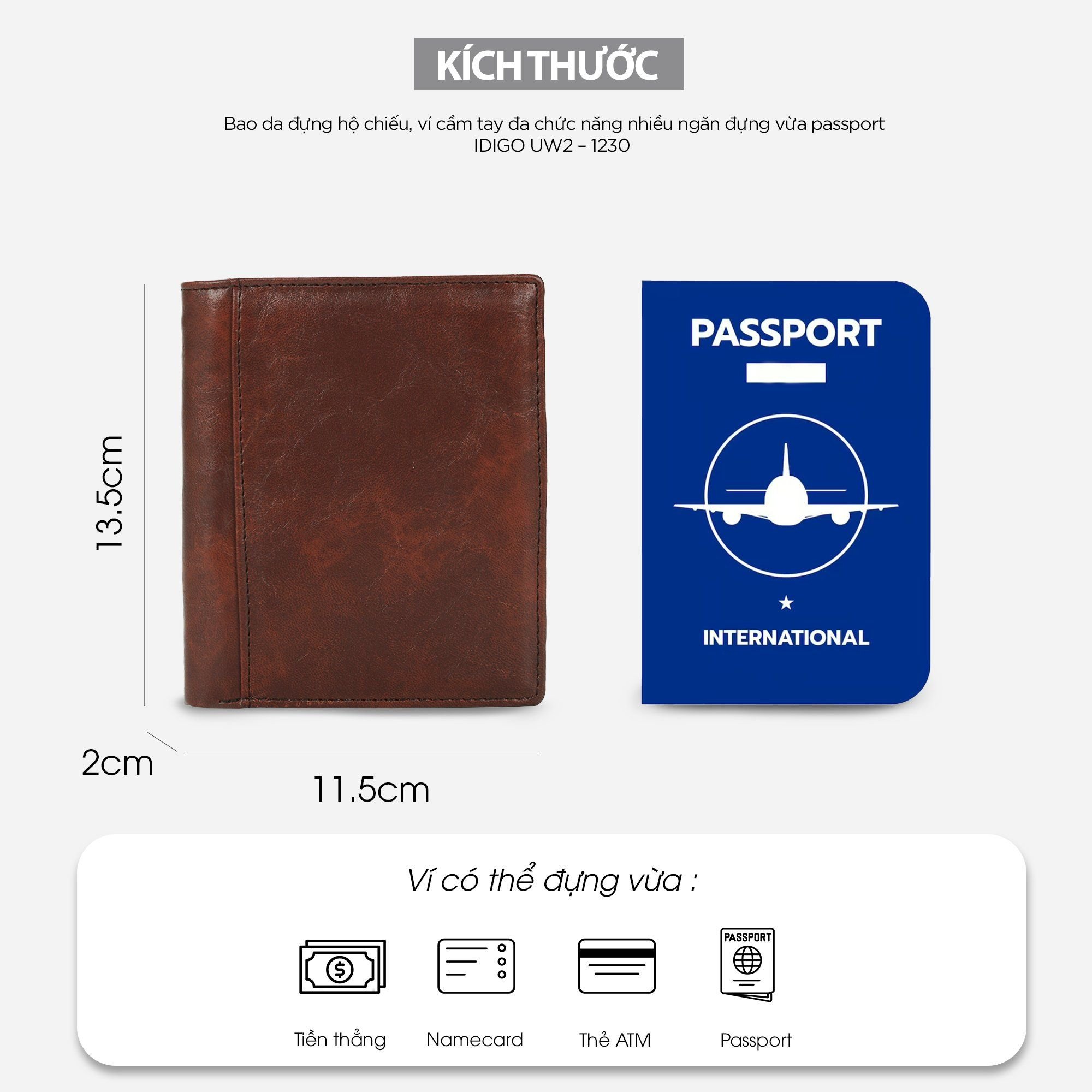  Bao da đựng hộ chiếu, ví cầm tay đa chức năng nhiều ngăn đựng vừa passport IDIGO UW2 - 1230 