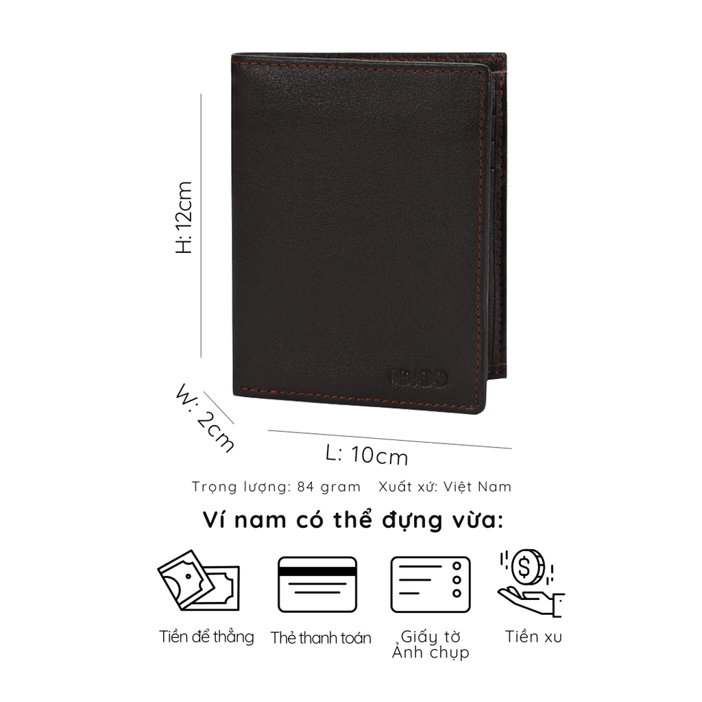 Ví nam da bò phom chữ nhật đứng lịch lãm tiện lợi IDIGO MW1 - 6033