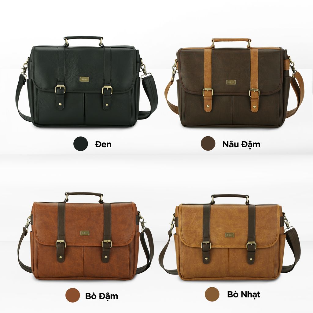 Cặp xách laptop đi học 14inch phong cách retro, Túi đeo chéo công sở nhiều ngăn đựng tài liệu A4 IDIGO UB2 - 6021