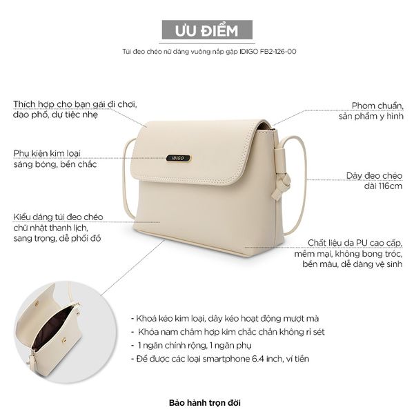Túi đeo chéo nữ dáng vuông nắp gập IDIGO FB2-126-00 hình đại diện