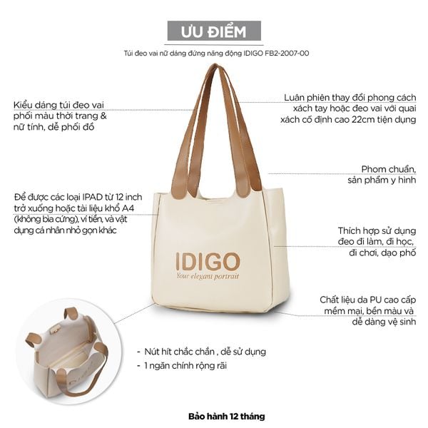 Túi đeo vai nữ phom mềm phối màu IDIGO FB2 - 2007 - 00