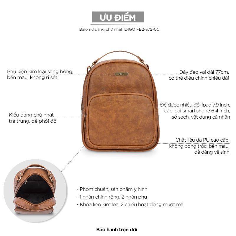 Balo nữ dáng chữ nhật IDIGO FB2 - 372