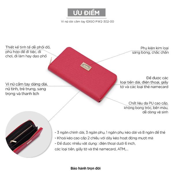  Ví nữ dài cầm tay IDIGO FW2 - 302 