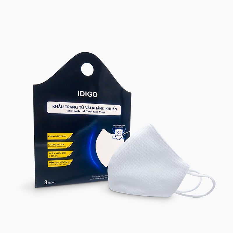 Khẩu trang từ vải kháng giọt bắn, kháng khuẩn 3 lớp IDIGO AA0 - 0020 - 00