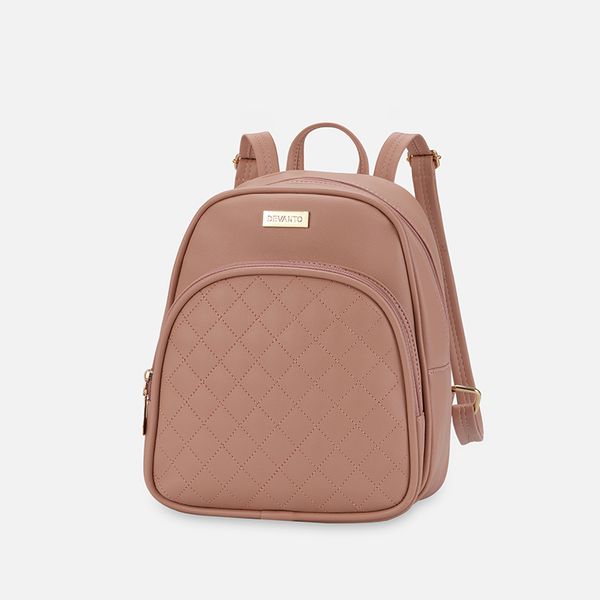 Balo nữ đi chơi, ba lô da công sở hoạ tiết chần trám ngăn trước DEVANTO FB2 - 3512D