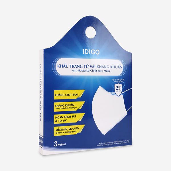 Khẩu trang trẻ em từ vải kháng giọt bắn, kháng khuẩn 2 lớp IDIGO
