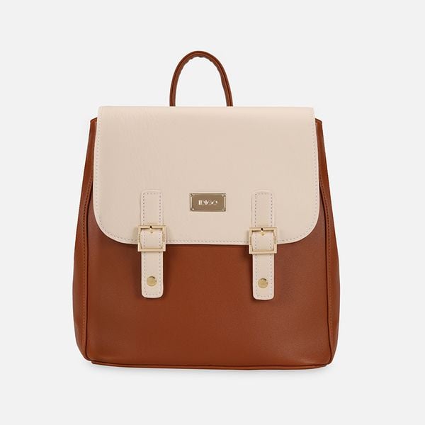 Balo nữ công sở nắp gập nhỏ gọn, balo da nữ thời trang phối màu thanh lịch FBP2 - 4327