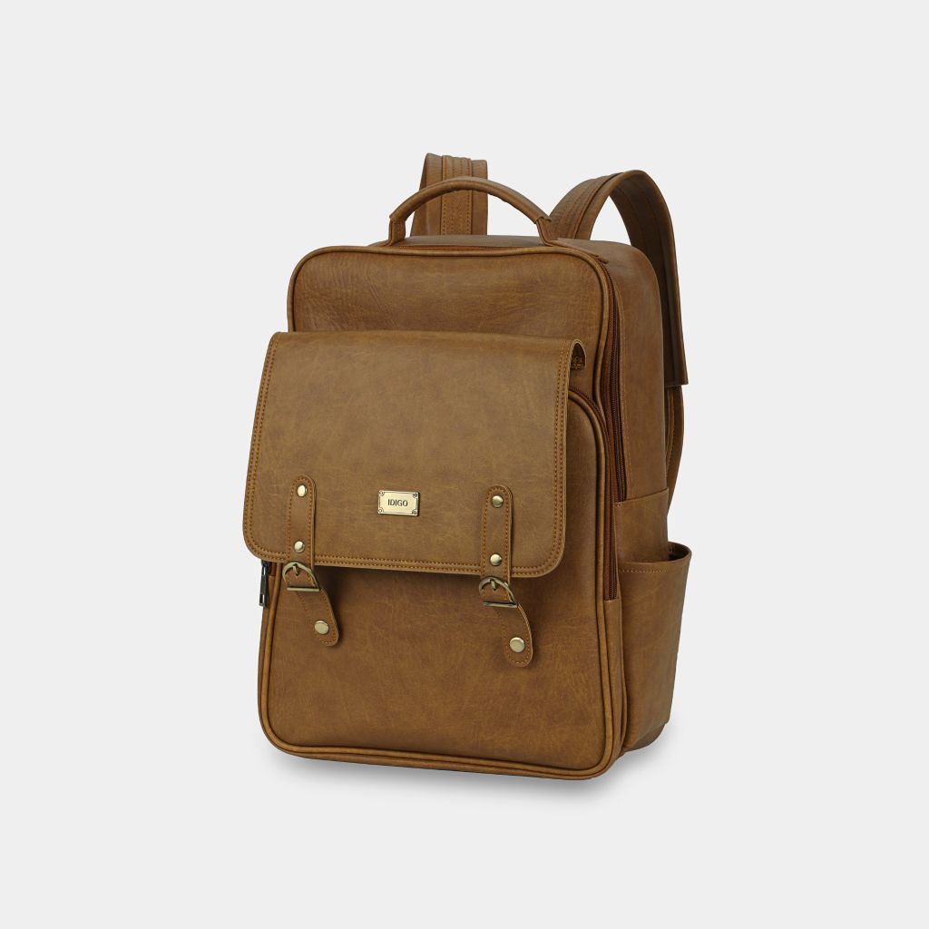 Balo Laptop Da Cao Cấp IDIGO UBP2 - 5050, Balo Công Sở Nam Nữ Nắp Gập Thời Trang Đựng Laptop 15 Inch