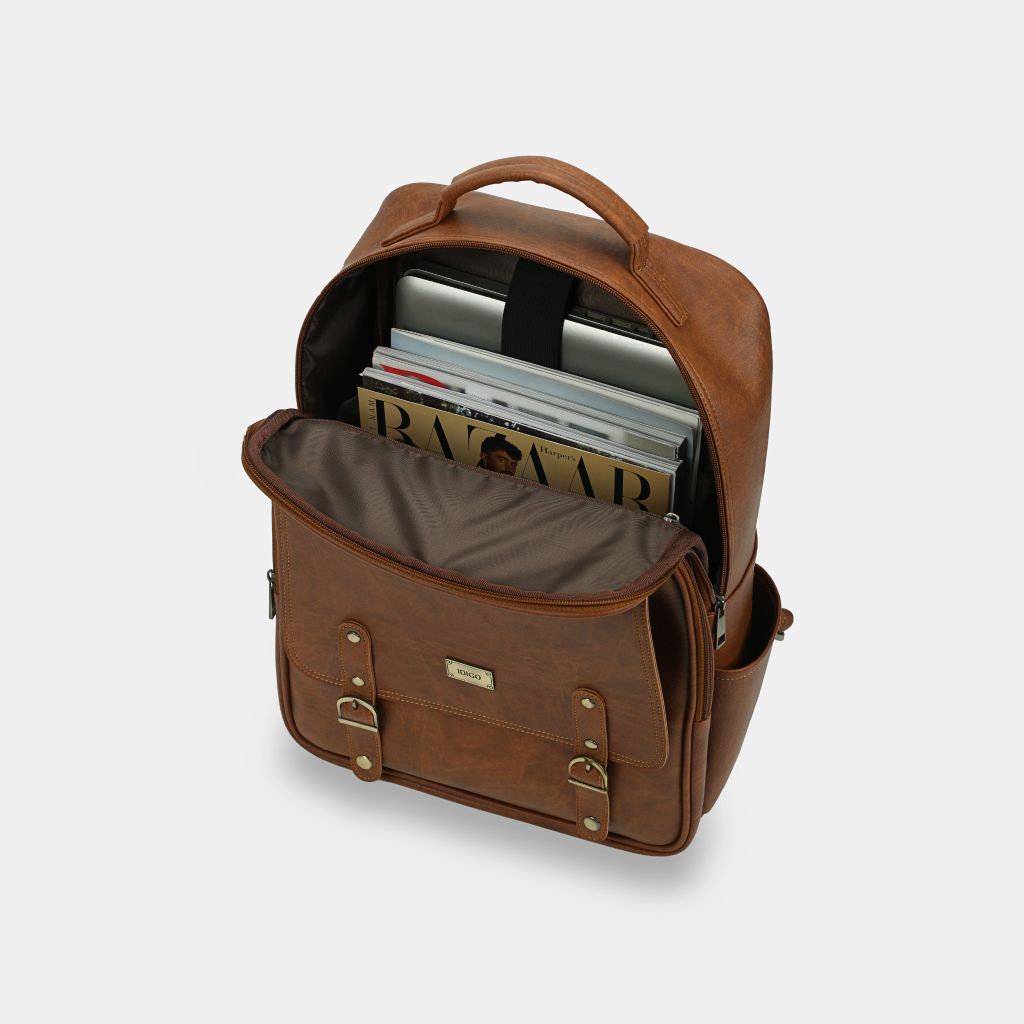 Balo Laptop Da Cao Cấp IDIGO UBP2 - 5050, Balo Công Sở Nam Nữ Nắp Gập Thời Trang Đựng Laptop 15 Inch