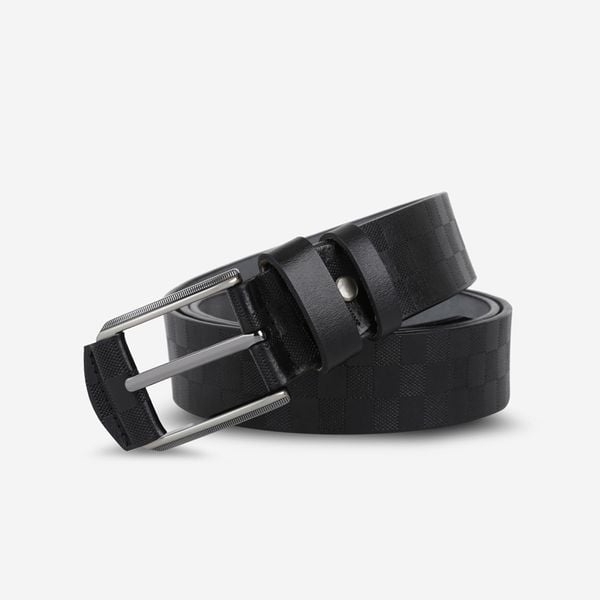 Thắt Lưng Nam Da Thật Hoạ Tiết Caro IDIGO MD1-4020 Màu Đen