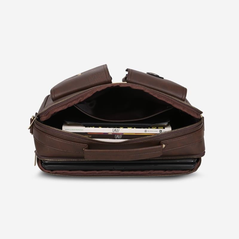 Cặp da nam nữ đựng laptop 15.6 inch, túi xách công sở phom chữ nhật ngăn trước túi hộp IDIGO MB2 - 702