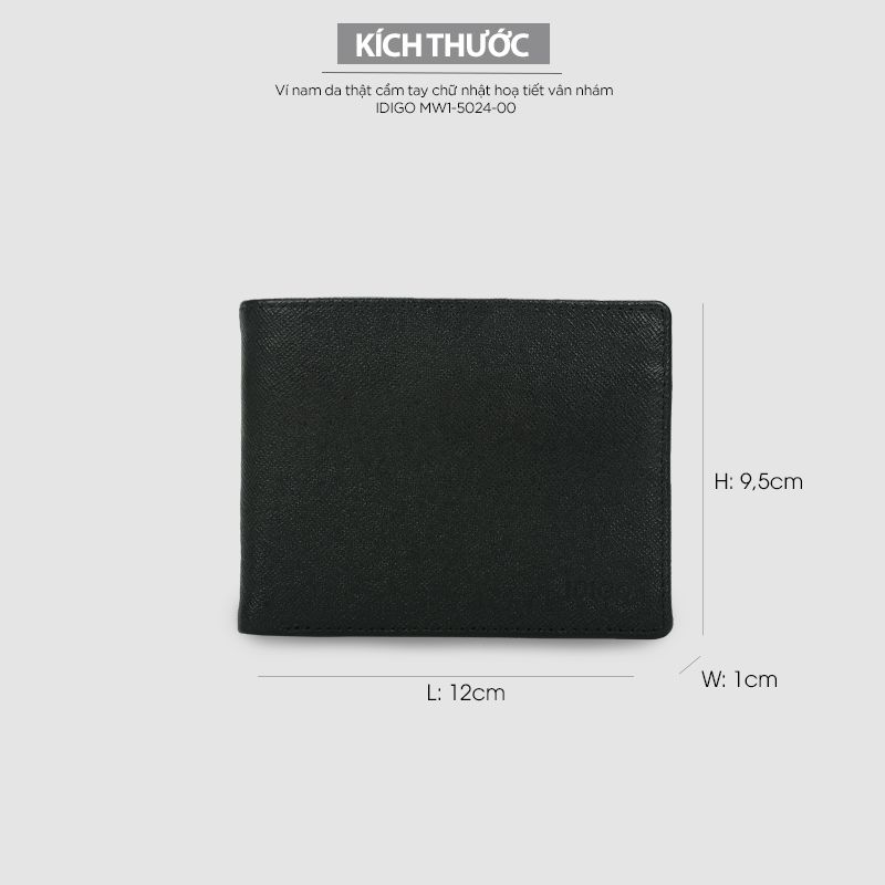 Ví nam da thật cầm tay chữ nhật hoạ tiết vân nhám IDIGO MW1 - 5024