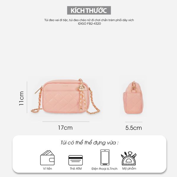 Túi đeo vai đi tiệc, túi đeo chéo nữ đi chơi chần trám phối dây xích IDIGO FB2 - 4320 hình đại diện