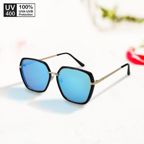  Kính râm nam phom đa giác tráng gương, kính mát nữ gọng kính kim loại kép UV400 Jaliver Young SM - 6080 