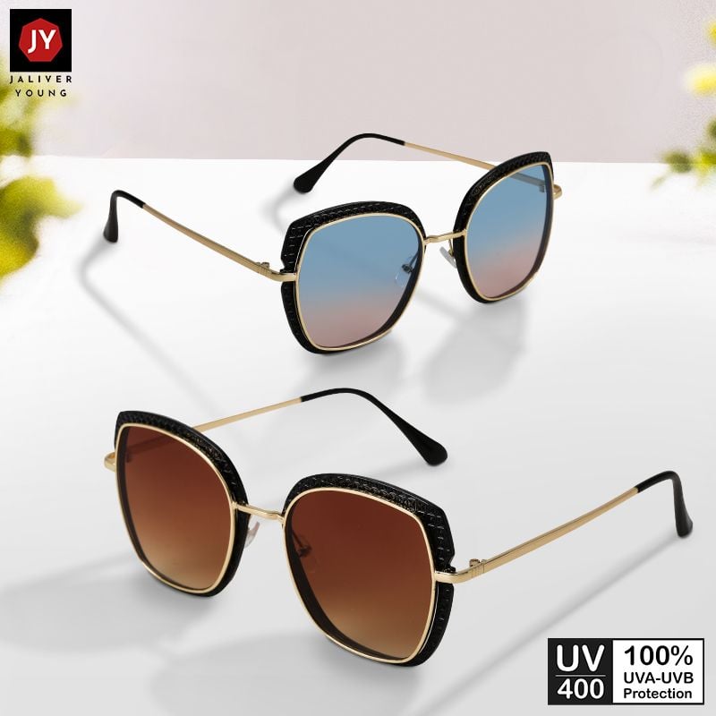 Mắt kính mát nữ mắt mèo gọng kính kép kim loại phối nhựa UV400 Jaliver Young SM – 6069
