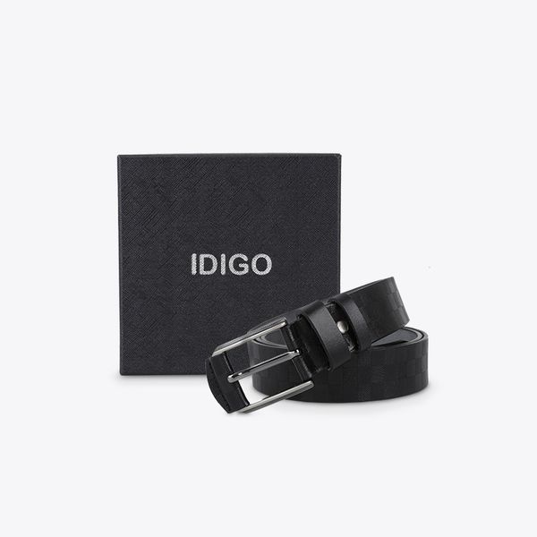 Thắt Lưng Nam Da Thật Hoạ Tiết Caro IDIGO MD1-4020 Màu Đen hình ghép