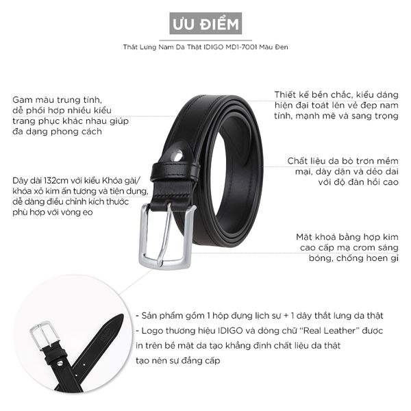 Thắt Lưng Nam Da Thật IDIGO MD1 - 7001 Màu Đen