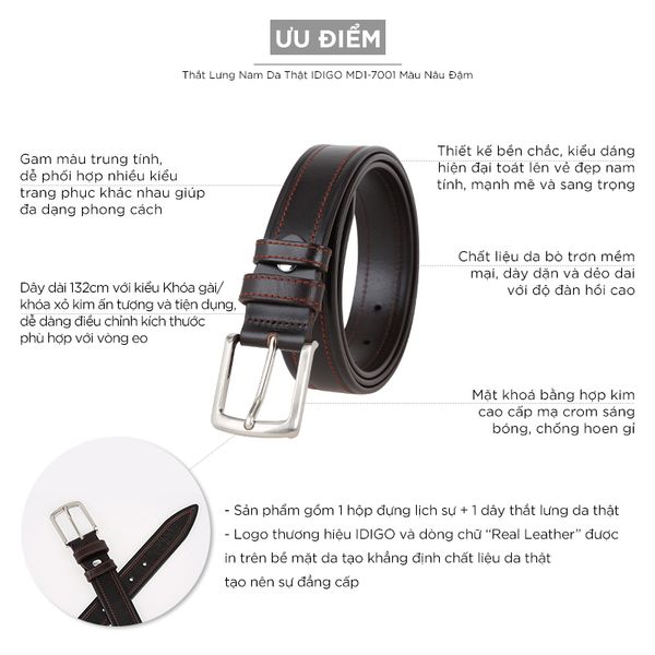 Thắt Lưng Nam Da Thật IDIGO MD1 - 7001 Màu Nâu Đậm