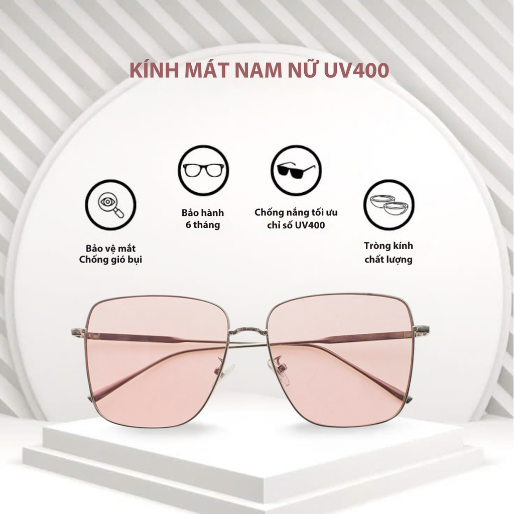 Mắt kính mát nam nữ vuông gọng kính kim loại UV400 Jaliver Young A204