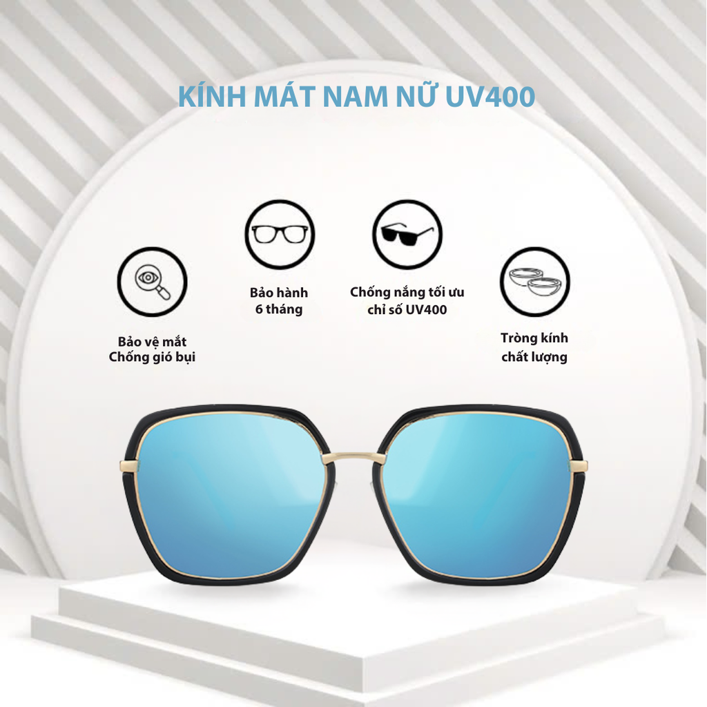 Mắt Kính mát nam nữ đa giác tráng gương gọng kính kim loại kép UV400 Jaliver Young SM - 6080