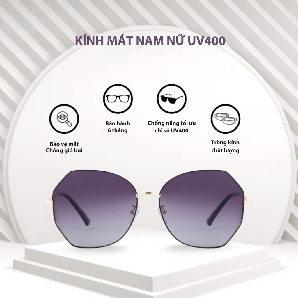 Mắt kính mát nam nữ đa giác gọng kính kim loại UV400 Jaliver Young SM - 6348