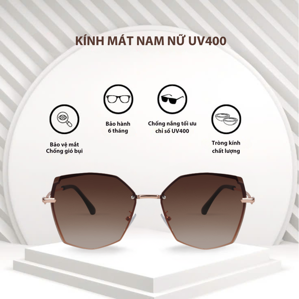  Kính râm nữ chống tia UV400 Jaliver Young SM - 6444, kính mát nam đa giác gọng kính kim loại không vành 
