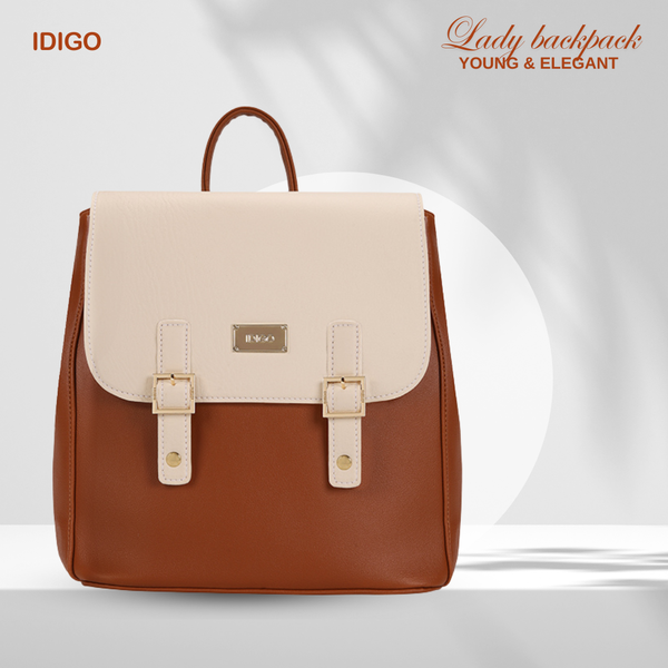 Balo nữ công sở nắp gập nhỏ gọn, balo da nữ thời trang phối màu thanh lịch FBP2 - 4327