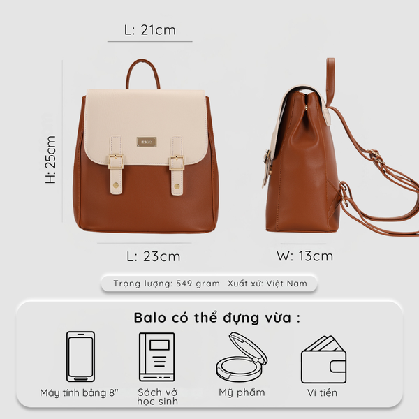 Balo nữ công sở nắp gập nhỏ gọn, balo da nữ thời trang phối màu thanh lịch FBP2 - 4327