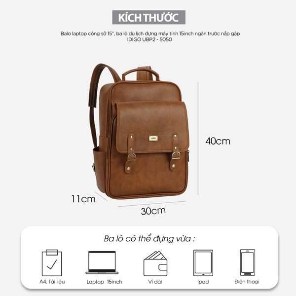 Balo laptop công sở 14”, ba lô du lịch đựng máy tính 14inch ngăn trước nắp gập IDIGO UBP2 - 5050  hình đại diện