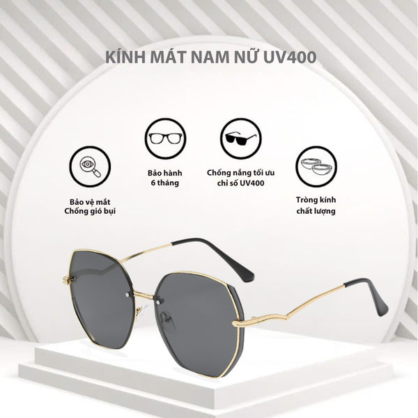  Kính râm nữ chống tia UV400 Jaliver Young SM - 6347, kính thời trang nam đa giác gọng kính kim loại 