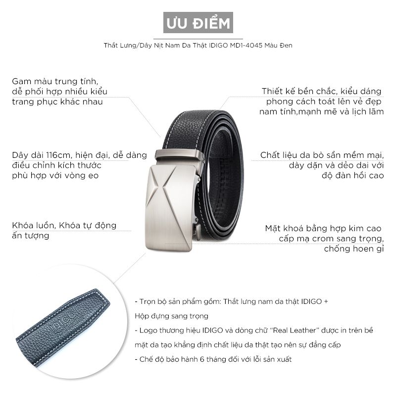 Thắt Lưng Nam Da Thật IDIGO MD1 - 4045 Màu Đen