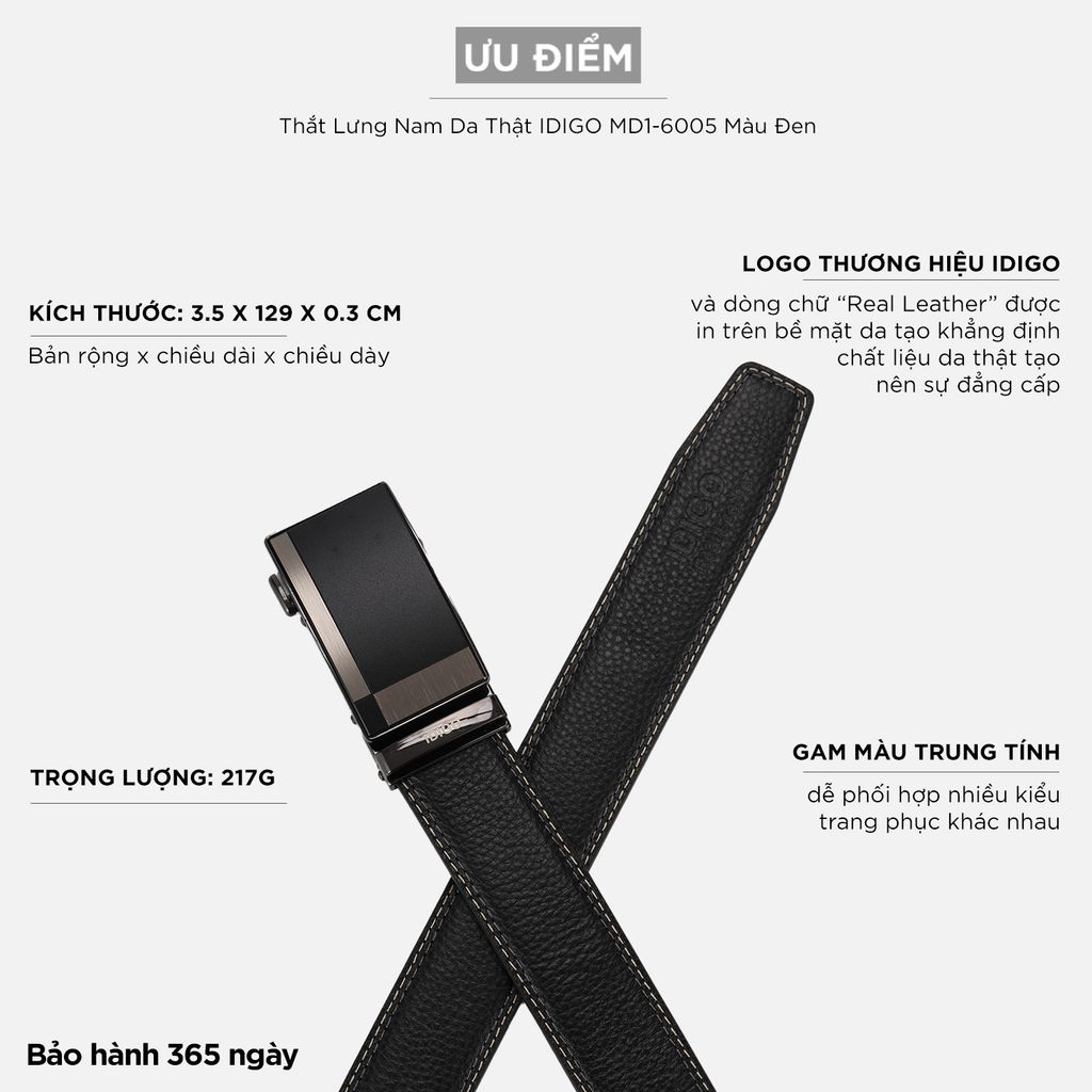 Thắt Lưng Nam Da Thật IDIGO MD1 - 6005 Màu Đen