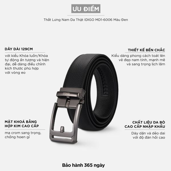 Thắt Lưng Nam Da Thật IDIGO MD1 - 6006 Màu Đen 1