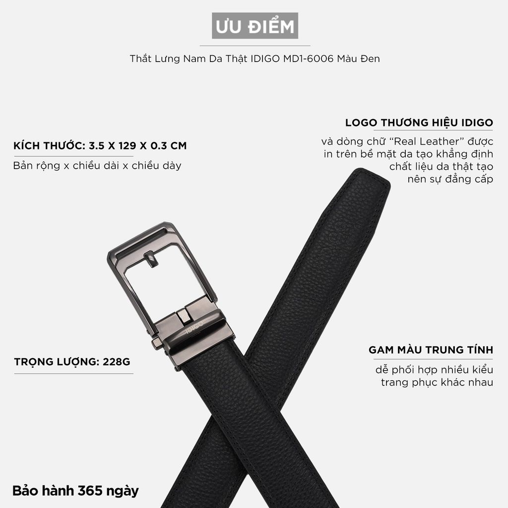 Thắt Lưng Nam Da Thật IDIGO MD1 - 6006 Màu Đen