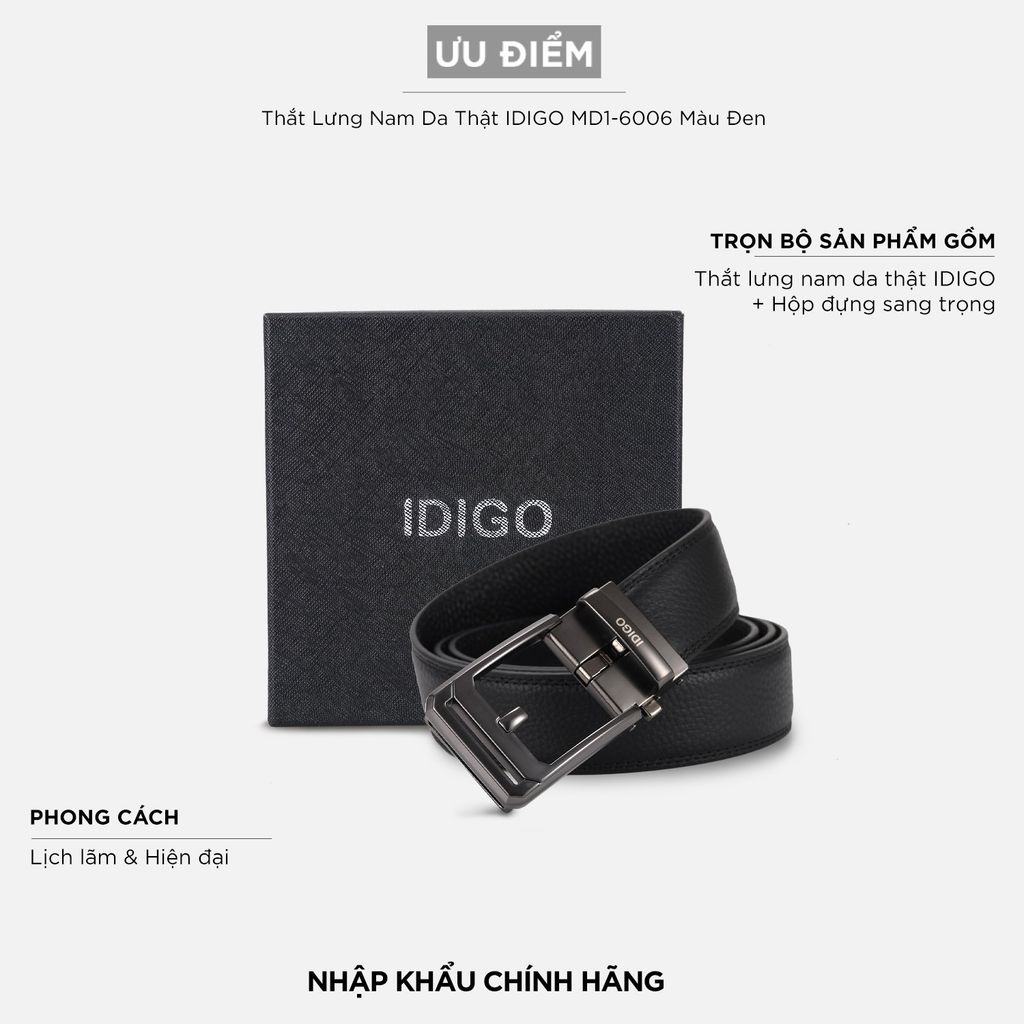 Thắt Lưng Nam Da Thật IDIGO MD1 - 6006 Màu Đen