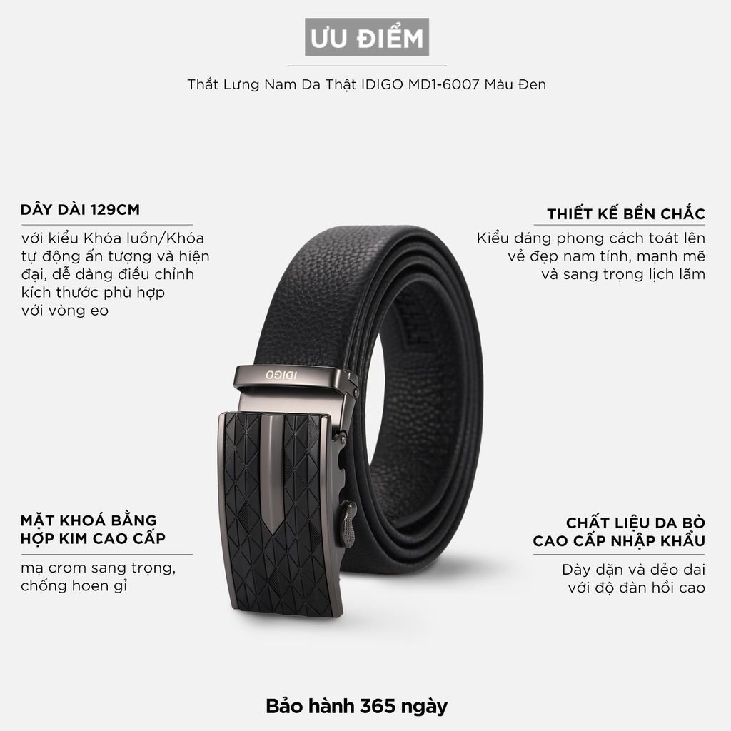 Thắt Lưng Nam Da Thật IDIGO MD1 - 6007 Màu Đen