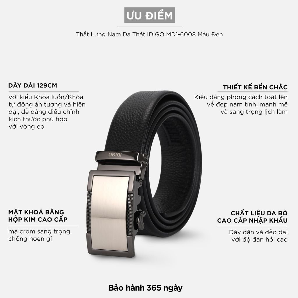 Thắt Lưng Nam Da Thật IDIGO MD1 - 6008 Màu Đen