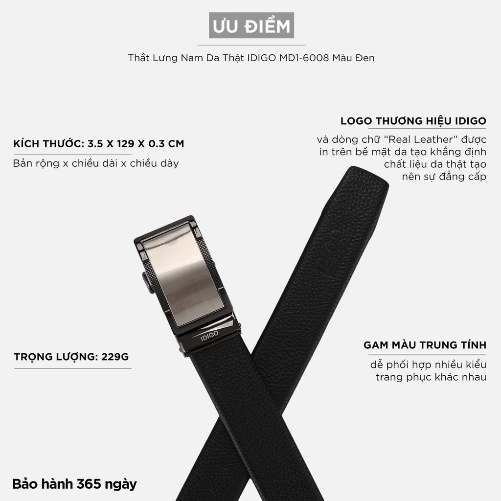 Thắt Lưng Nam Da Thật IDIGO MD1 - 6008 Màu Đen
