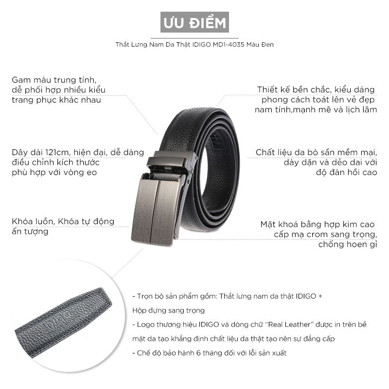 Thắt Lưng Nam Da Thật IDIGO MD1 - 4035 Màu Đen