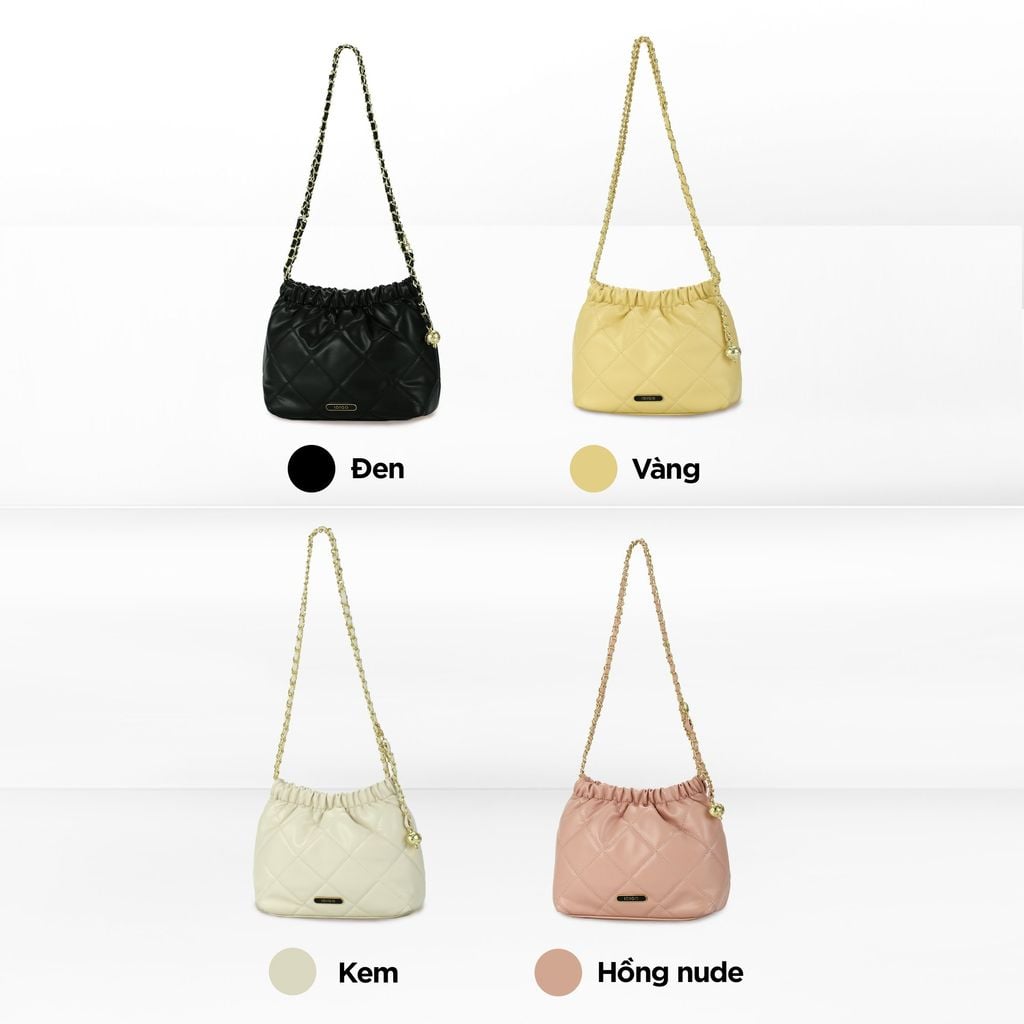 Túi đeo vai đi chơi nữ phom mềm chần trám phối dây xích IDIGO FB2 - 3394