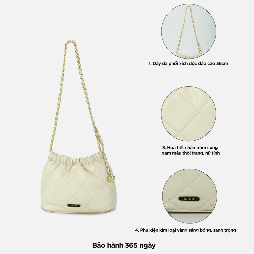 Túi đeo vai đi chơi nữ phom mềm chần trám phối dây xích IDIGO FB2 - 3394