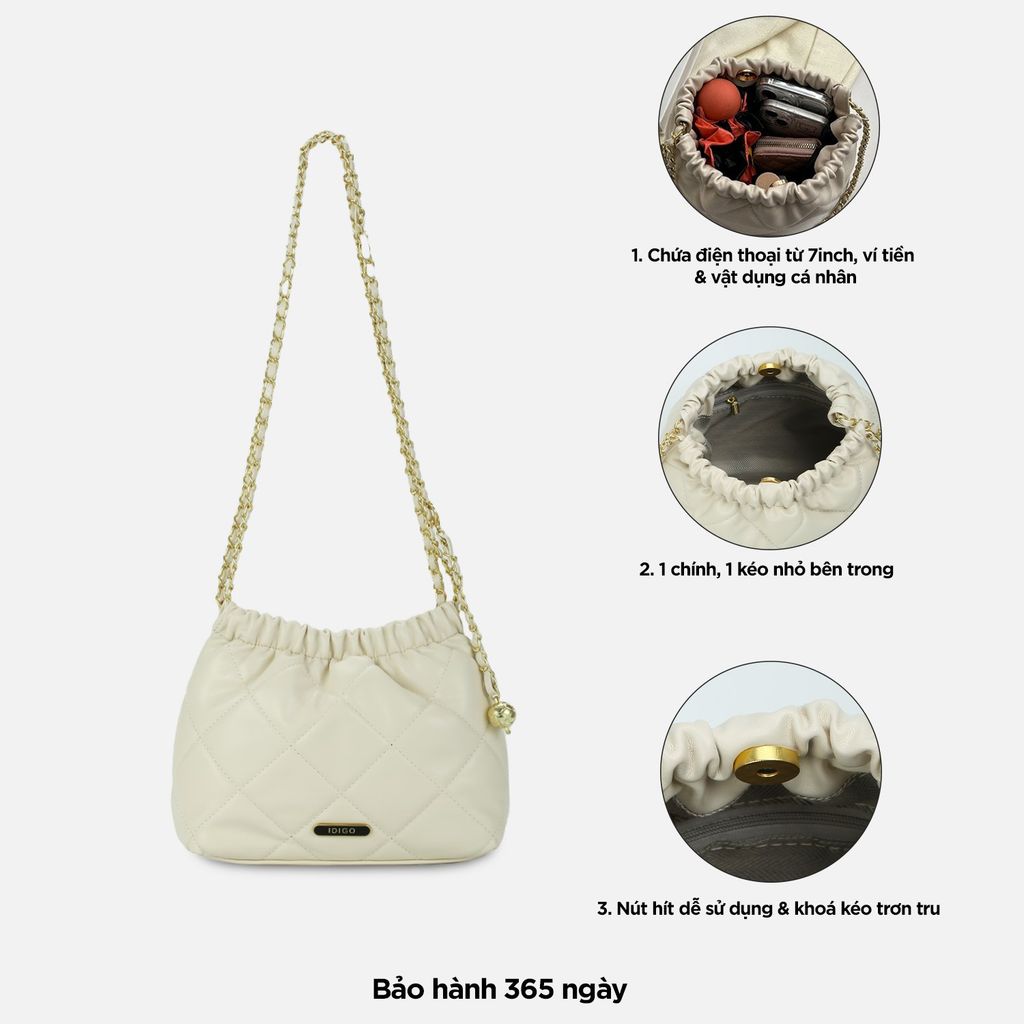 Túi đeo vai đi chơi nữ phom mềm chần trám phối dây xích IDIGO FB2 - 3394