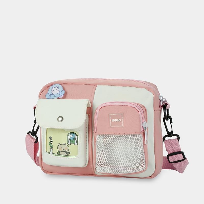 Túi đeo chéo nữ đi chơi, túi xách nữ đeo vai messenger kèm huy hiệu hoạt hình dễ thương IDIGO FF6 - 2017